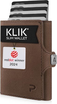 Шкіряний мінімалістичний гаманець KLIK Slim для чоловіків з монетницею та RFID захистом, коричневий вінтаж