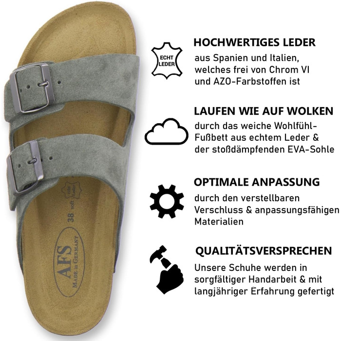 Жіночі шкіряні пантолети AFS-Schuhe 2100, натуральна замша, оливкові, Made in Germany, розмір 38 EU