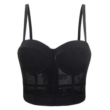 Чорний корсет-топ бюстгальтер з бретелями для жінок, кроп-топ, корсаж, обтягуючий жилет, розмір XS