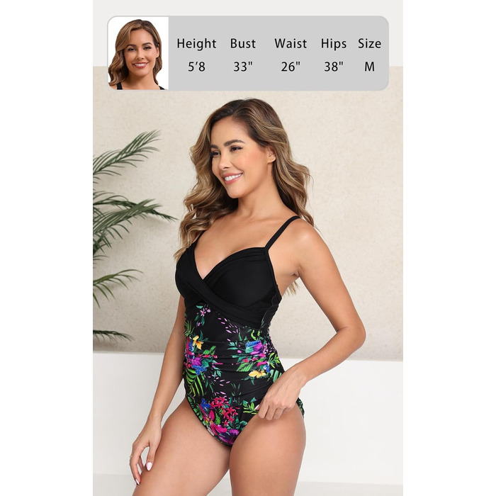 Купальник жіночий Halcurt з животом та чашками, роздільний, монокіні - XXL (чорний з квітковим малюнком)