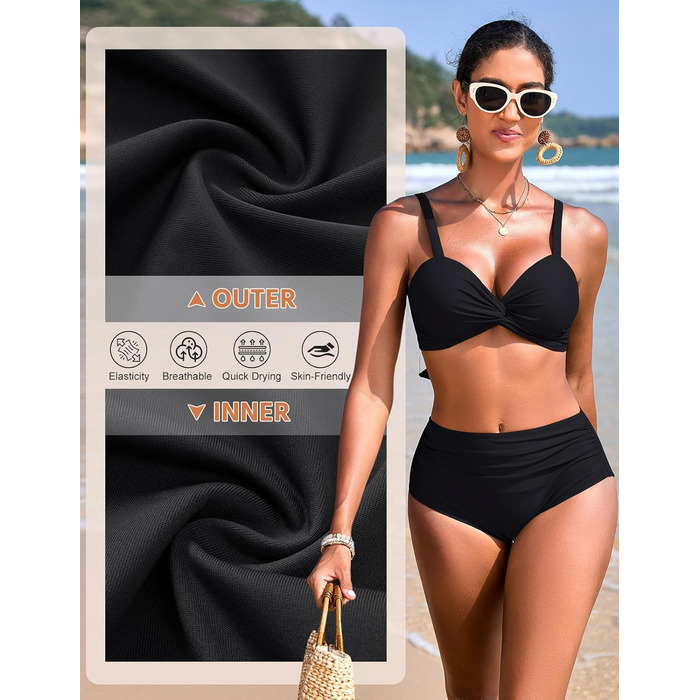 БІКІНІ жіночий комплект з високою талією, шорти з животом, пуш-ап, двочастинний купальник, сексуальний V-подібний виріз, модна пляжна мода, чорний