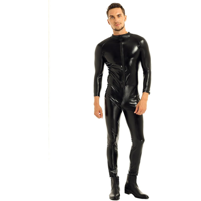 Комбінезон з ефектом мокрого блиску YiZYiF для чоловіків, латексний, чорний, S-3XL