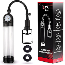 Пумпа для збільшення статевого члена з ручним приводом, 2 кільця, механізм натягу, барометричний дисплей, секс-іграшки для чоловіків, 22 см, прозора