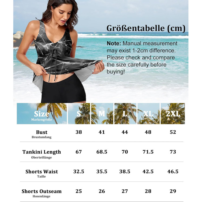 Танкіні жіночий купальник з високою талією, Push Up верхня частина з плавками, комплект двокомпонентний, літній принт, купальники для жінок, пляж, відпустка, дозвілля (Сірий море, M)