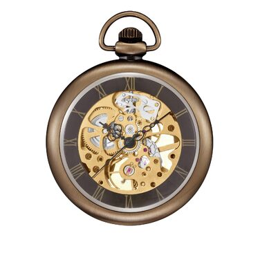Механічний кишеньковий годинник ShoppeWatch з ланцюжком для чоловіків, ручний завод, відкритий прозорий циферблат, стімпанк аксесуар у стилі 1920-х років (Бронзовий)