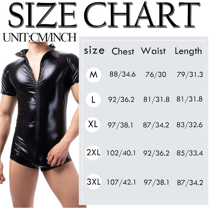 Чоловічі шорти без рукавів QiaTi з блискавкою, з екошкіри, боді з 2 кишенями, чорні, розмір L