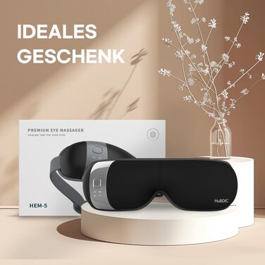 Масажер для очей HubiCare з функціями підігріву та охолодження, 3D-повітряним компресійним масажем, вібрацією та Bluetooth, чорний