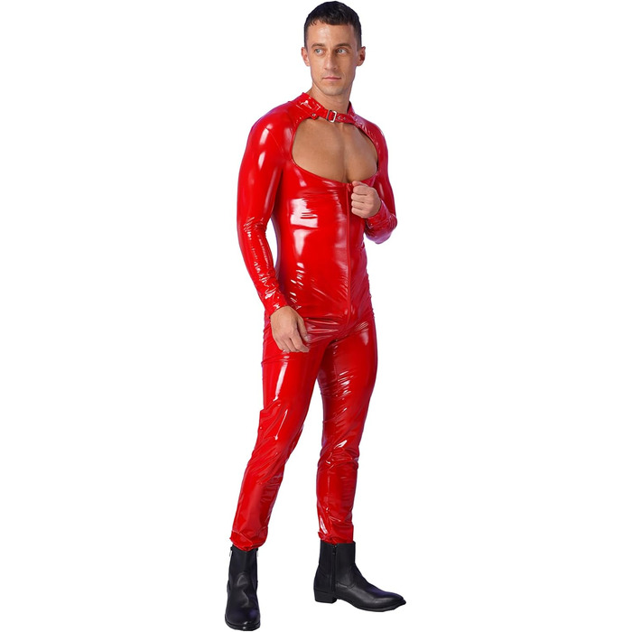 Костюм-комбінезон TiaoBug з довгим рукавом та штанами, еластичний, з ефектом вологості, з сіткою та вставками з шкіри, червоний, 3XL