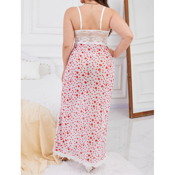 Babydoll для жінок Alrovetoney: мереживна піжама-сорочка з розрізами, біле серце, XL