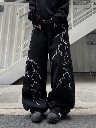 Чоловічі джинси Baggy з вишивкою, широкі штани Denim чорного кольору, розмір M A40