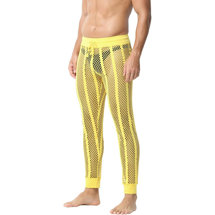 Чоловічі прозорі штани FEOYA з сітки, леггінси, піжама, сексуальна прозора сітка, спортивні шорти, нижня білизна, штани з шнурком (XL, жовтий)