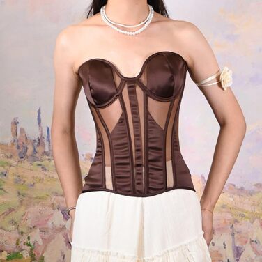 Жіночий корсет-топ готичний корсаж на Хелловін вінтажний корсет середньовічний корсаж корт без рукавів корсет-танк топ стеampunk під грудьми ренесансний корсет для корекції фігури бюстгальтер (кофе, XXL)