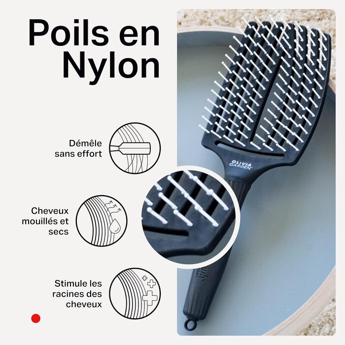 Щітка для волосся Olivia Garden Fingerbrush Care Iconic з нейлоновими щетинами для розплутування та стайлінгу, чорна, Large