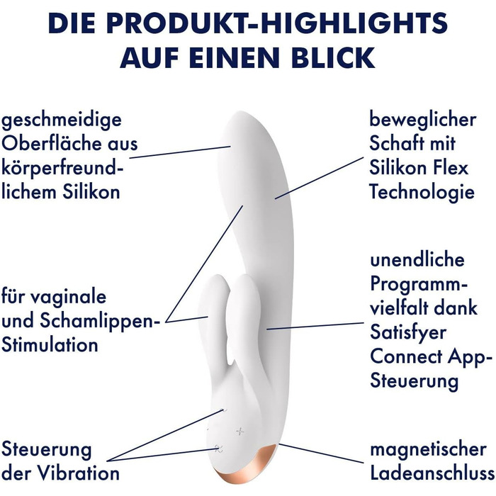 Вібратор Satisfyer Double Flex Connect з Bluetooth-додаток | Інтимні іграшки для жінок | Водонепроникний (IPX7) | Силікон преміум-якість | Заряджається | Один розмір (білий)