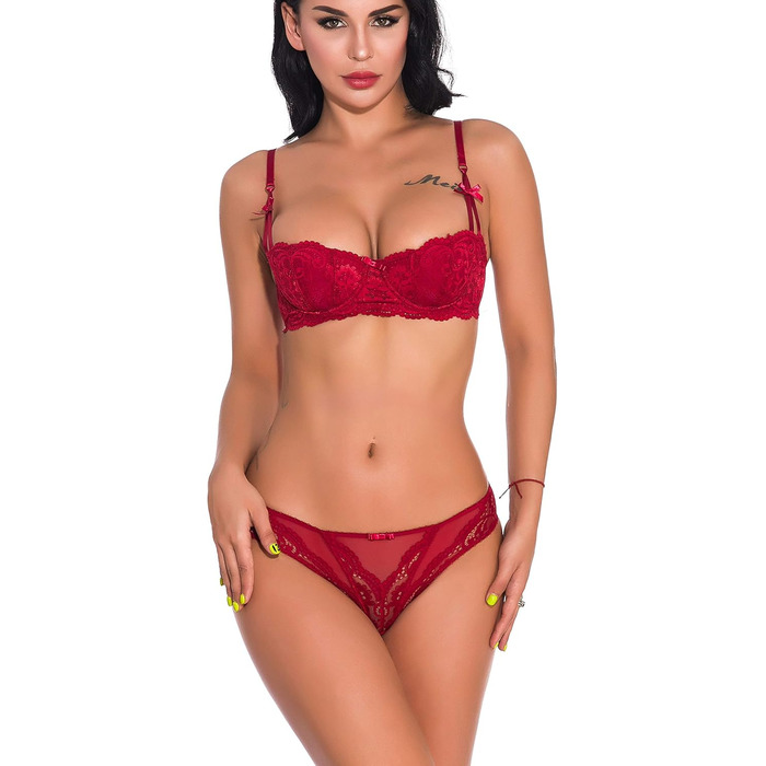 Сексуальний комплект білизни Bluewhalebaby: бюстгальтер push-up та труси з мережива (глітч та панчохи опціонально), 70A