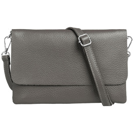 Жіноча шкіряна сумка-клатч Caspar Elegante Classic Line (модель №835), сумка через плече для вечора з регульованим ременем, темно-сіра, Made in Italy