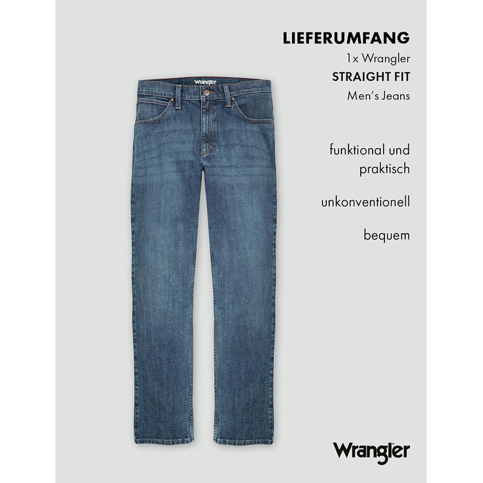 Чоловічі джинси Wrangler Straight Regular Fit середньої посадки, темно-сині (Blau Schwarz), розмір 34W/32L