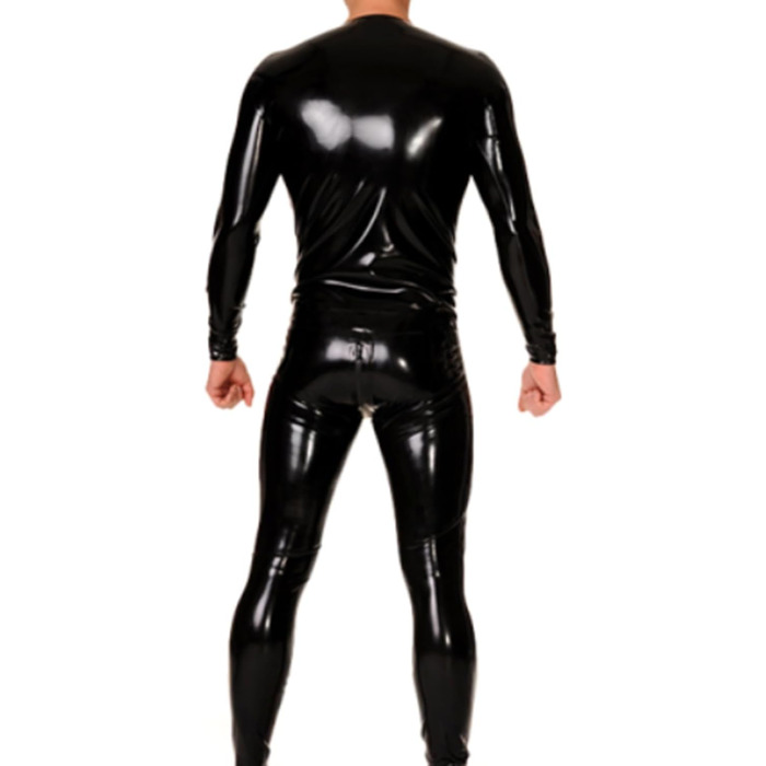 Чорне латексне лонгслів для чоловіків, натуральний каучук, футболка з круглим вирізом, підходить для косплею та костюмів, розмір XXL