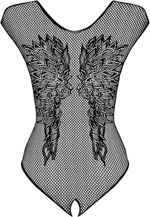 Тіло-комбінезон Obsessive чорного кольору з відкритим декором та прозорим мереживом, розмір S-L