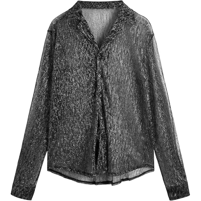 Чоловіча прозора футболка Panegy з мереживом та сіткою, чорна (M)