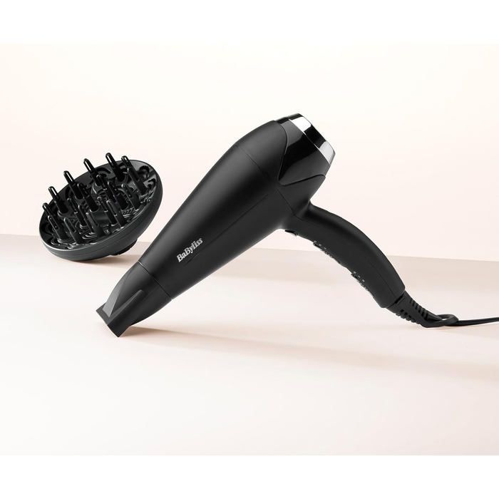 Фен для волосся BaByliss Turbo Smooth D572DE, 2200 Вт, з іонізацією та дифузором, 3 температурні режими, чорний