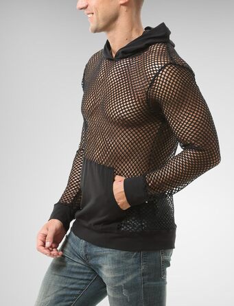 Чоловіча сітчаста сорочка AIEOE: дихаюча, з довгим рукавом, мереживна, сексуальна клубна сорочка, прозора сітчаста сорочка, чорна