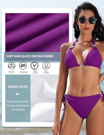 Бікіні жіночий Triange Bikini Set Lila XL - Сексуальний стрінг, суцільний купальник з push-up, з перлами