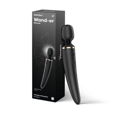 Satisfyer Wand-er Woman: Масажер для тіла з 50 вібраційними режимами | Секс-іграшка, тихий та потужний | Електронний масажер для жінок та чоловіків | Компактний вібратор для всього тіла | Чорний колір, 1 шт.