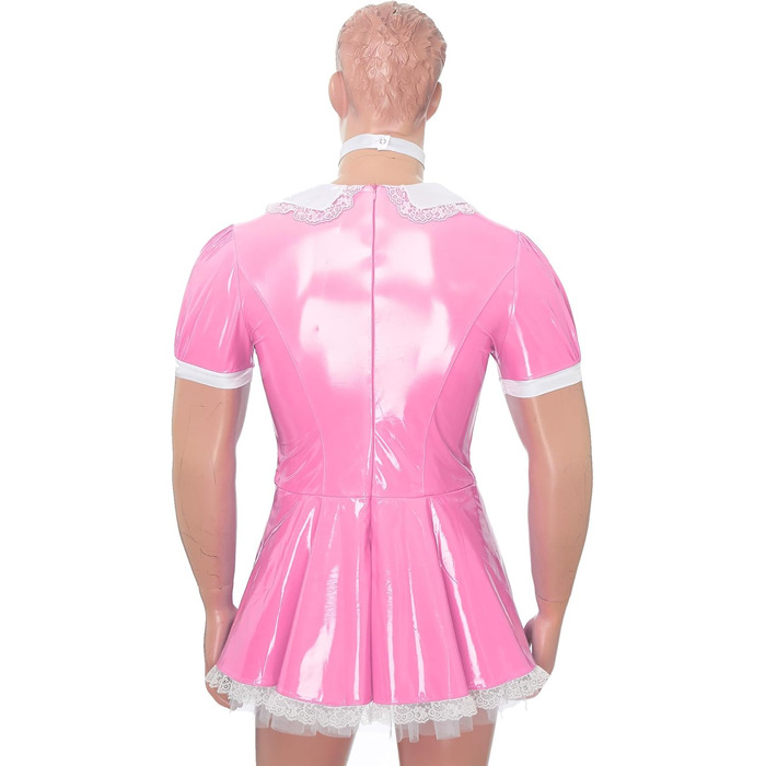 Костюм покоївки Inhzoy для чоловіків: лакове плаття, набір з нашийником, костюм для вечірок, карнавалу, Хелловіну, косплей, рожевий (3XL)