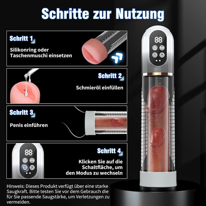 Пумпа для статевих органів HIVEFUN для чоловіків, секс-іграшка мастурбатор з 4 режимами всмоктування та 3 автоматичними режимами тренування, водонепроникна IPX7, сірий колір