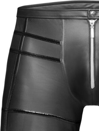 Чорні шкіряні лосини для чоловіків Noir Handmade Collection, довгі, еластичні, з лакового матеріалу, модель з смужками, довгі шорти-сліпи