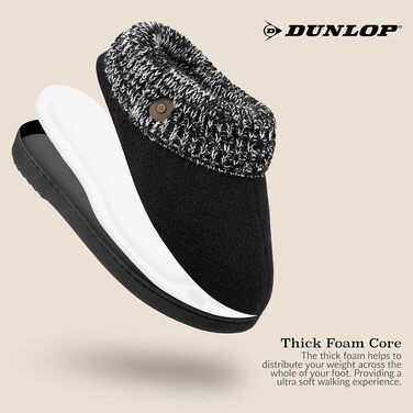 Жіночі домашні капці DUNLOP з підкладкою з шерпа-флісу та піною з ефектом пам'яті Memory Foam, протиковзаючі тапочки (38 EU, чорні)