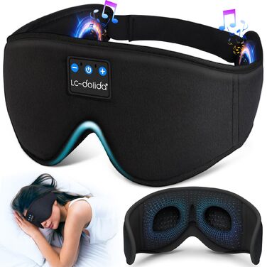 Маска для сну з Bluetooth-навушниками LC-dolida V5.4, 3D дихаюча бавовняна маска для очей з мікрофоном, миюча, для подорожей, йоги та медитації, чорна