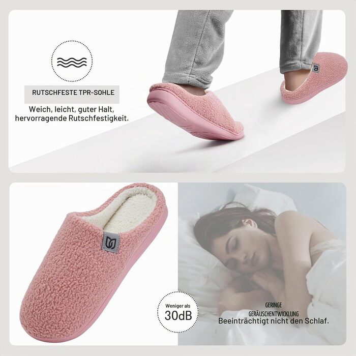 Жіночі теплі капці WateLves з ефектом пам'яті (Memory Foam), протиковзаючі домашні тапочки з штучним хутром на плоскій підошві, рожеві, розмір 41.5 EU