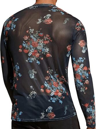 Чоловіча сітчаста футболка AIEOE з блискітками та глітером, прозора, мереживна, для клубного одягу, довга/коротка, з квітковим малюнком, з довгим рукавом