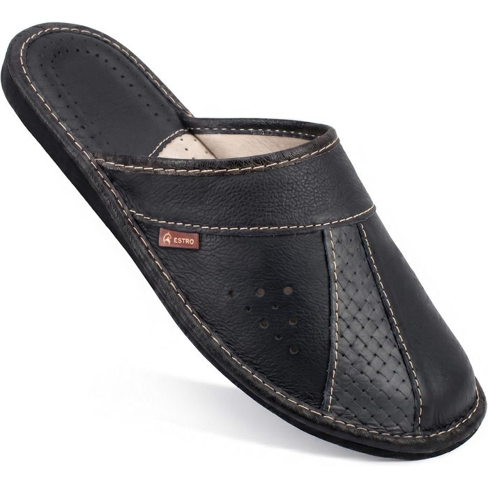 Чоловічі шкіряні домашні капці ESTRO Slipper — зручні та комфортні тапочки для чоловіків, сірі, розмір 46 EU