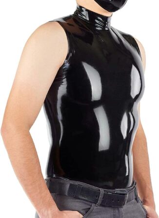 Чоловіча жилетка з латексу чорного кольору, топ, сорочка з коміром, без рукавів, костюм
