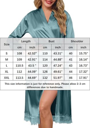 Жіночий халат Lovasy Satin Kimono з мереживом, довгий, колір сіро-зелений, розмір M