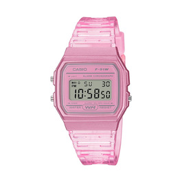 Класичний кварцовий годинник Casio F-91W Transparent Pink: водонепроникний, зі стопосекундою, будильником та календарем