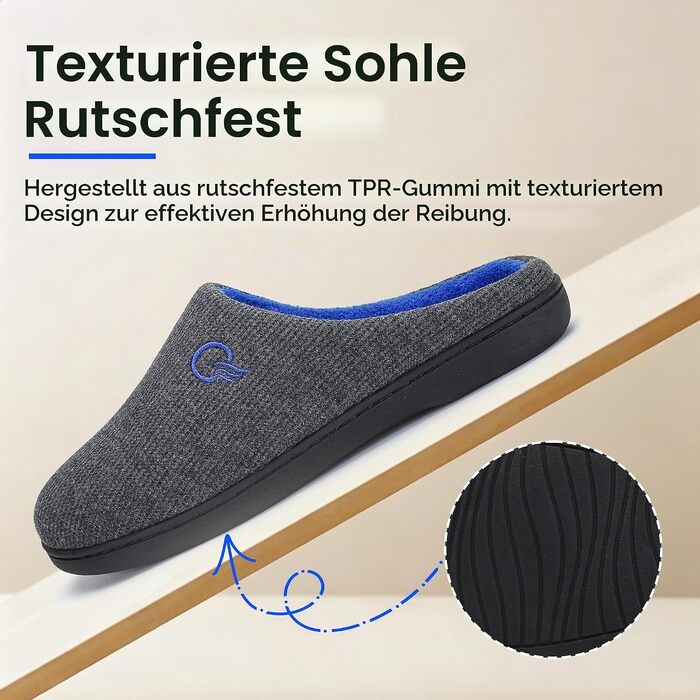 Зимові теплі капці Mishansha унісекс з ефектом пам'яті (Memory Foam) для дому та вулиці, сіро-блакитні, розмір 44/45 EU