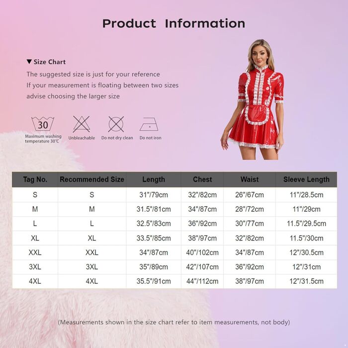 Костюм покоївки Freebily з лакованої шкіри, рожевий, для карнавалу/Хелловіну, розмір XXL