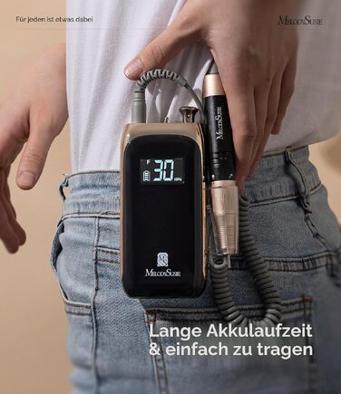 Професійний начіпний апарат для манікюру MelodySusie MB450C: безщіточний мотор, 40 000 об/хв, акумуляторний, з LCD-дисплеєм для нарощування та зняття гель-лаку (чорний)