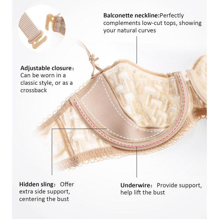 Жіночий бюстгальтер DotVol з прозорої сітки, мереживний балконет, без пуш-апу, 70E, бежевий