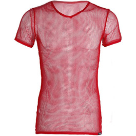 Чоловіча футболка з сітки для клубу, червона. М'яка, прозора, дихаюча. Ідеальна для танців та клубів.