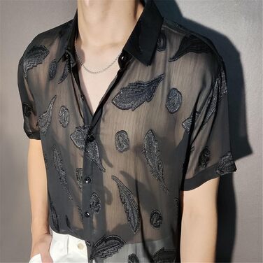 Прозора сорочка з коротким рукавом для чоловіків Yeuyyben, клубна сорочка, розмір EU S-M (65-72KG)