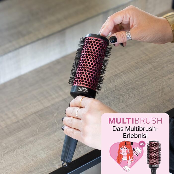 Набір щіток для завивки та об'єму волосся Olivia Garden Multibrush Curlers Kit (4 насадки, знімна ручка), розмір 45 (XS)