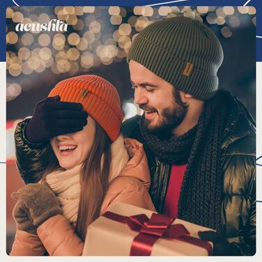 Зимова шапка-біні ACUSHLA з 100% мериносової вовни, oversize шапка в’язана для чоловіків та жінок, помаранчева (розмір M-L)