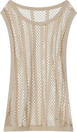 Чоловіча майка з сіткою, без рукавів, з принтом 'риба', сексуальний дизайн, прозора білизна (XL, Бежевий)