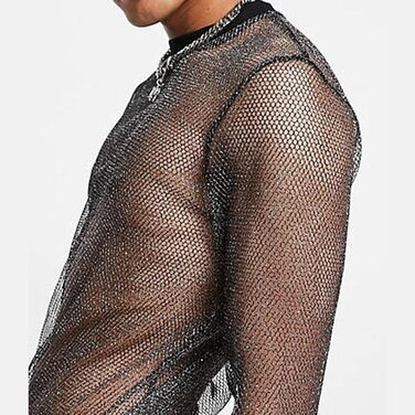 Чоловіча сітчаста футболка AIEOE з блискітками та напиленням, прозора, сітчаста сорочка, короткі/довгі моделі, клубний стиль, прозора сорочка, довгі сорочки з блискітками (XXL)