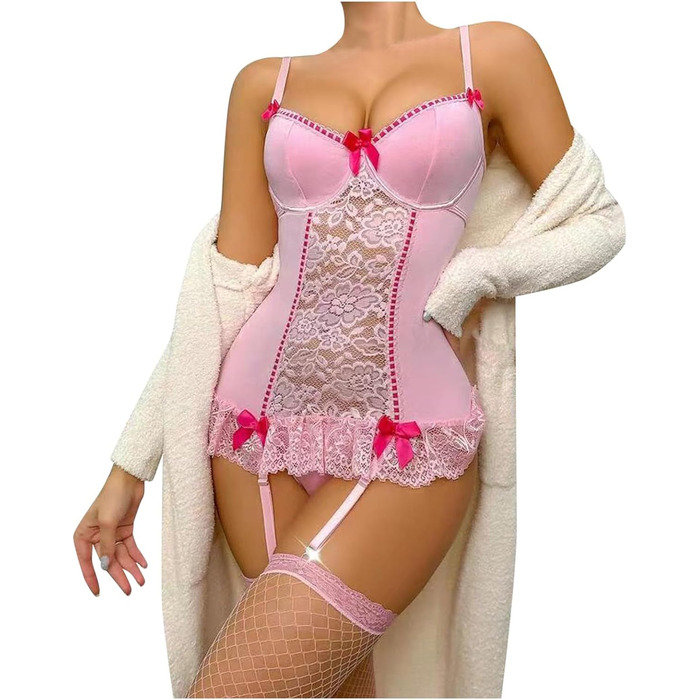 Комплект спідньої білизни Babydoll SRZYMJ: мереживний набір з панчішпохами, сексуальний халат, великі розміри, бавовна, халат, нічна сорочка, довгі рукави, спідня білизна